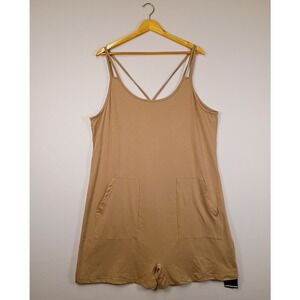 Minimalist Micoson Women XL Tan Crisscross Back Pocket Jersey Knit Romper